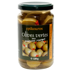Olives vertes poivrons 320g Epikouros  dans votre magasin bio en ligne Etiketbio.eu