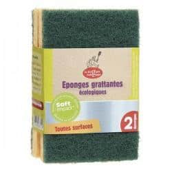 Lot de 2 eponges grattantes vertes ecologiques en display La Droguerie Écologique  dans votre magasin bio en ligne Etiketbio.eu