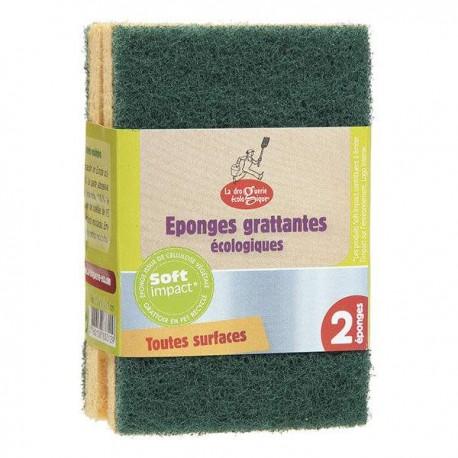 Lot de 2 eponges grattantes vertes ecologiques en display La Droguerie Écologique  dans votre magasin bio en ligne Etiketbio.eu