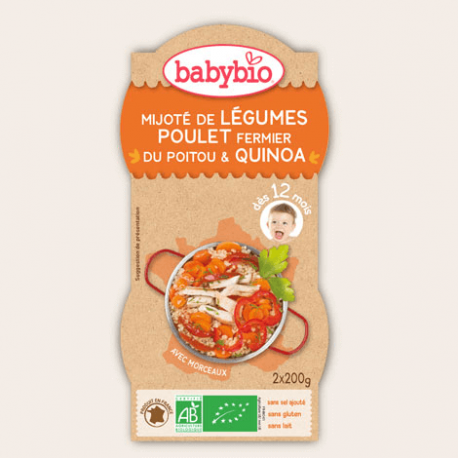 BOL MIJOTE DE LEGUMES POULET FERMIER QUINOA 2X200G BOL MIJOTE DE LEGUMES POULET FERMIER QUINOA 2X200G