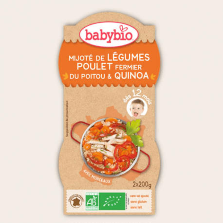 BOL MIJOTE DE LEGUMES POULET FERMIER QUINOA 2X200G | BABYBIO | Ache...