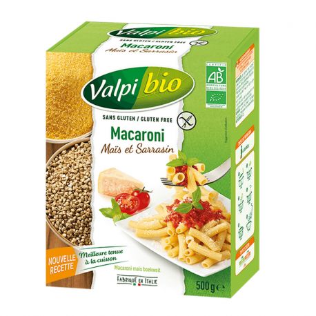 MACARONI MAIS SARRASIN VPB 500GR | VALPIBIO | Acheter sur EtiketBio.eu