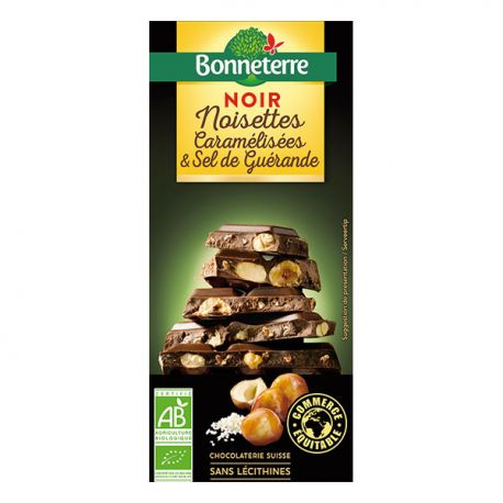 Chocolat noir noisettes caramelisees et sel 180g Bonneterre  dans votre magasin bio en ligne Etiketbio.eu
