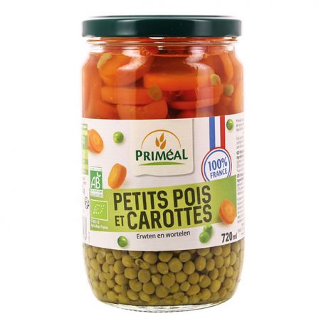PETITS POIS CAROTTES FRANCE 660G | PRIMEAL | Acheter sur EtiketBio.eu
