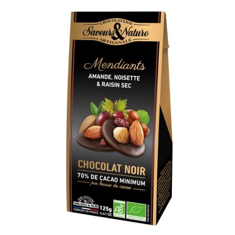 Mendiants choc noir 125g Saveurs et Nature  dans votre magasin bio en ligne Etiketbio.eu