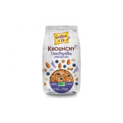 KROUNCHY AVOINE CHIA MYRTILLE SANS GLUTEN 500G GRILLON D'OR  dans votre magasin bio en ligne Etiketbio.eu