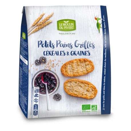 PETITS PAINS GRILLES CEREALES ET GRAINES 225G | MOULIN DU PIVERT | ...