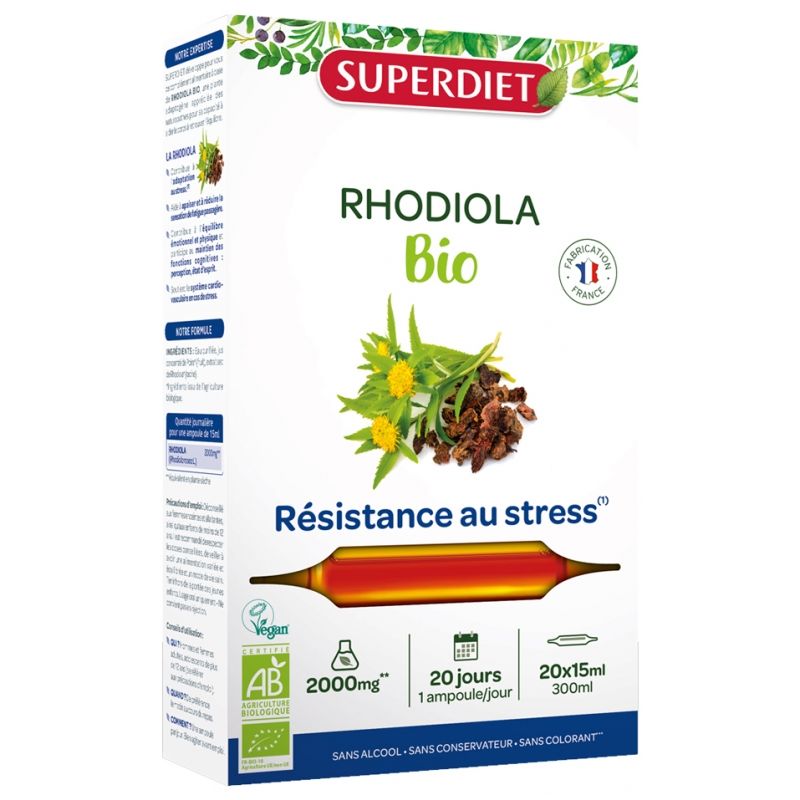 RHODIOLA BIO 2000MG 20 AMPOULES | SUPER DIET | Acheter sur EtiketBi...