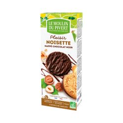 PLAISIR NOISETTE NAPPE CHOCOLAT NOIR 130G MOULIN DU PIVERT  dans votre magasin bio en ligne Etiketbio.eu