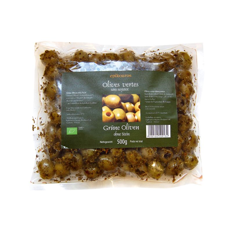 OLIVES VERTES DENOYAUTEES 500G | EPIKOUROS | Acheter sur EtiketBio.eu