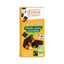 TABLETTE CHOCOLAT NOIR 72% NOISETTES 200G ELIBIO  dans votre magasin bio en ligne Etiketbio.eu