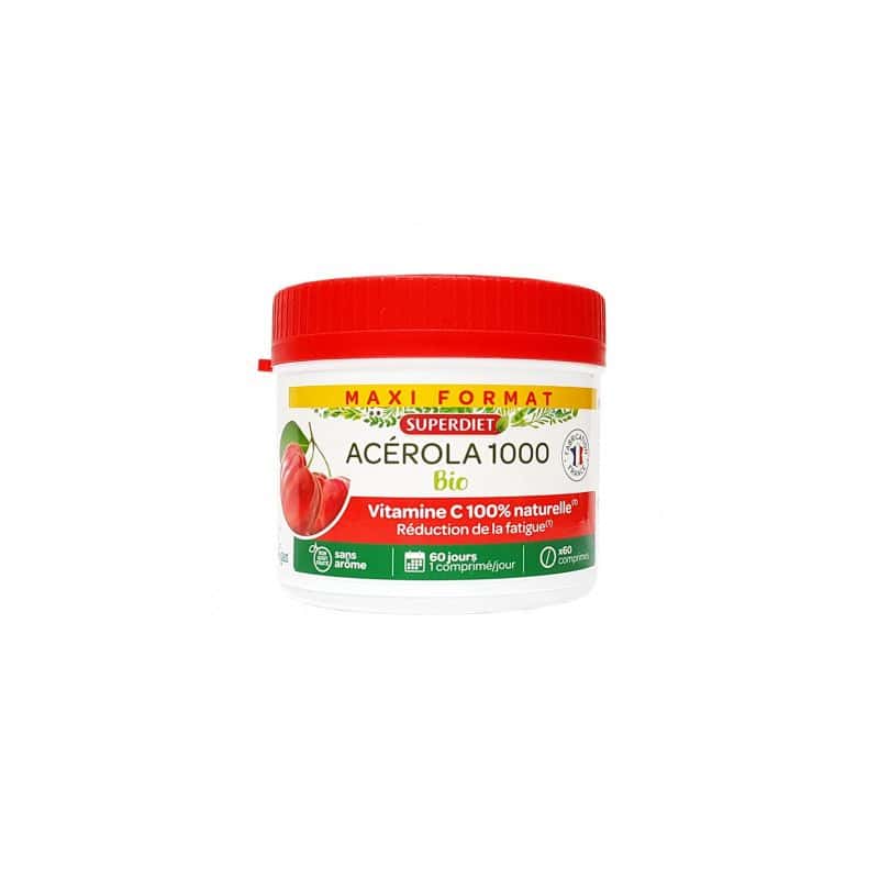 ACEROLA 1000 BIO MAXI POT 60CPS A CROQUER CC Super Diet  dans votre magasin bio en ligne Etiketbio.eu