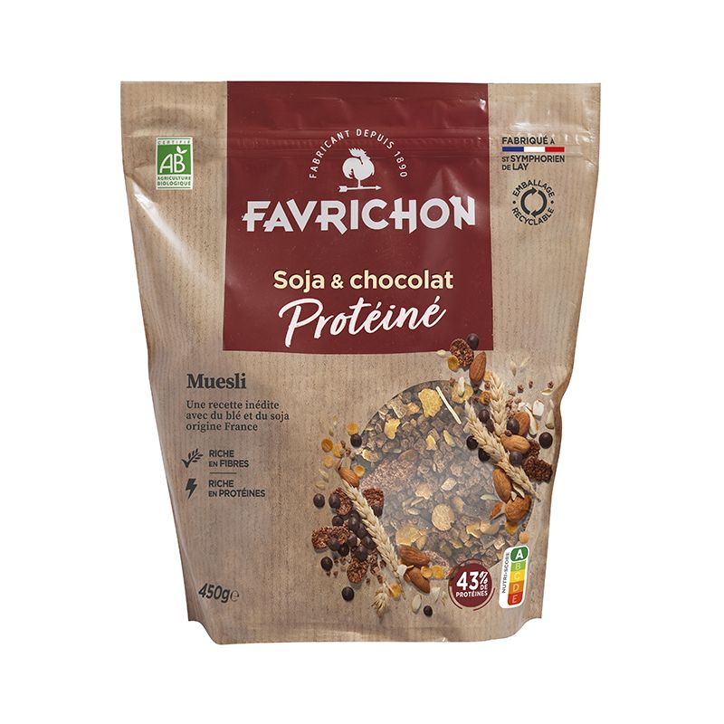 MUESLI PROTEINE SOJA ET CHOCOLAT 450GR FAVRICHON dans votre magasin bio en ligne Etiketbio.eu MUESLI PROTEINE SOJA ET CHOCOLAT 450GR FAVRICHON dans votre magasin bio en ligne Etiketbio.eu