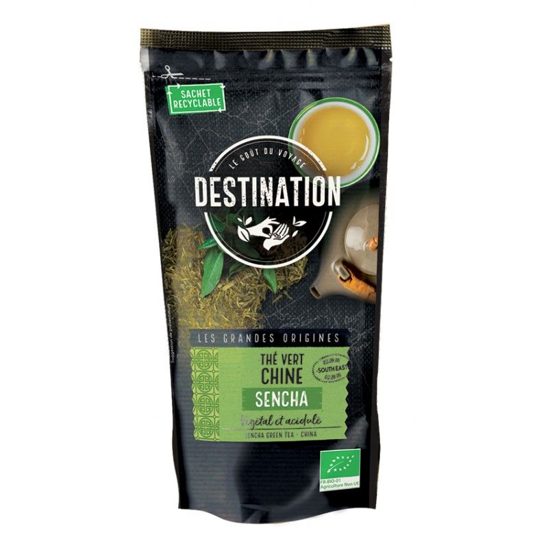 The vert sencha chine bio equitable 80gr Destination  dans votre magasin bio en ligne Etiketbio.eu