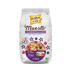 MUESLI CRANBERRIES CASSIS 500GR GRILLON D'OR  dans votre magasin bio en ligne Etiketbio.eu