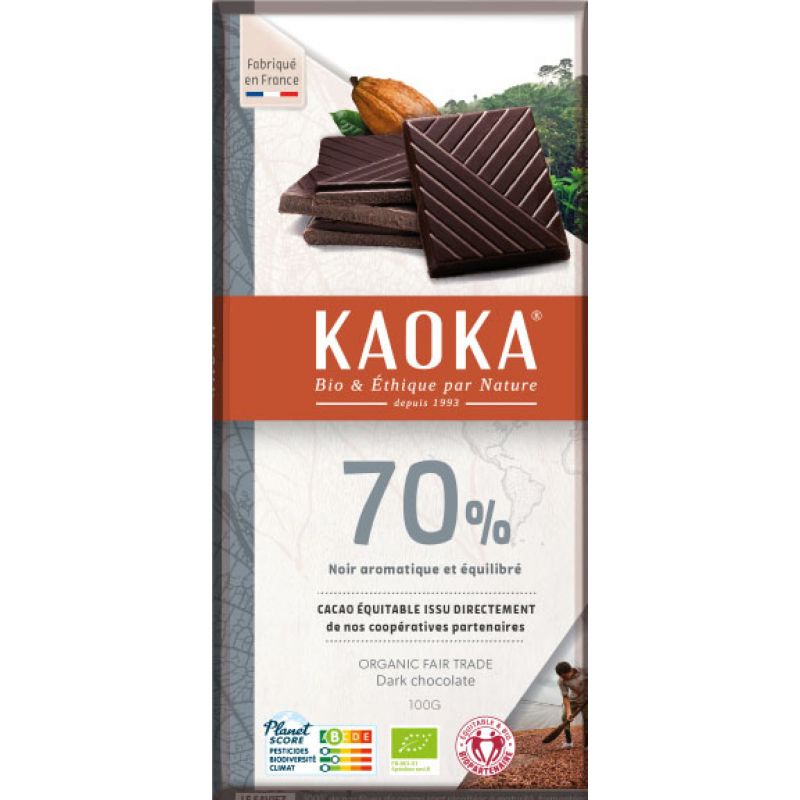 TABLETTE CHOCOLAT NOIR 70% CACAO 100G | KAOKA | Acheter sur EtiketB...