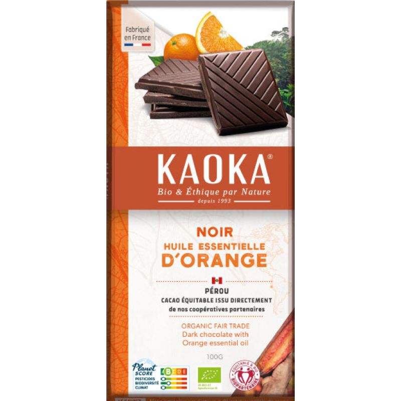 TABLETTE CHOCOLAT NOIR ORANGE 58% CACAO 100G, KAOKA