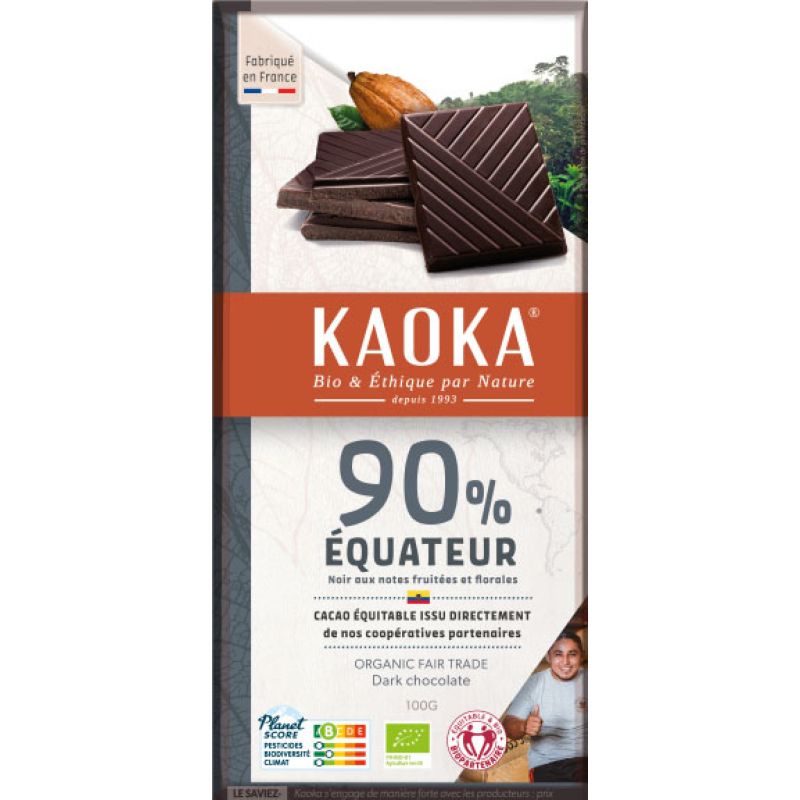 Chocolat noir 90% de cacao bio 100 g Kaoka 