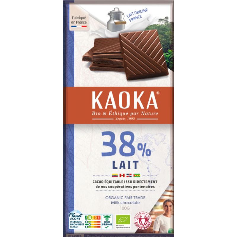 TABLETTE CHOCOLAT AU LAIT 38% 100G | KAOKA | Acheter sur EtiketBio.eu
