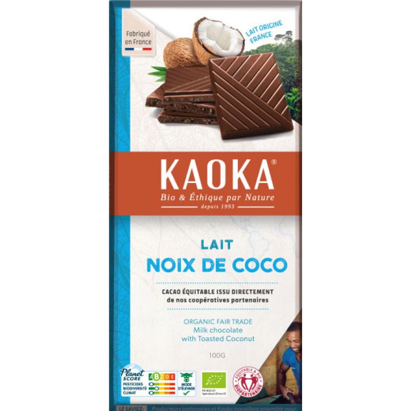 TABLETTE CHOCOLAT AU LAIT 38% NOIX DE COCO 100G | KAOKA | Acheter s...