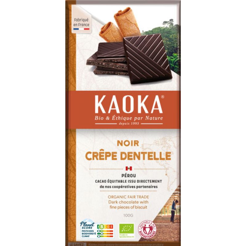 Tablette chocolat noir crepes dentelles 58% 100g Kaoka dans votre magasin bio en ligne Etiketbio.eu Tablette chocolat noir crepes dentelles 58% 100g Kaoka dans votre magasin bio en ligne Etiketbio.eu