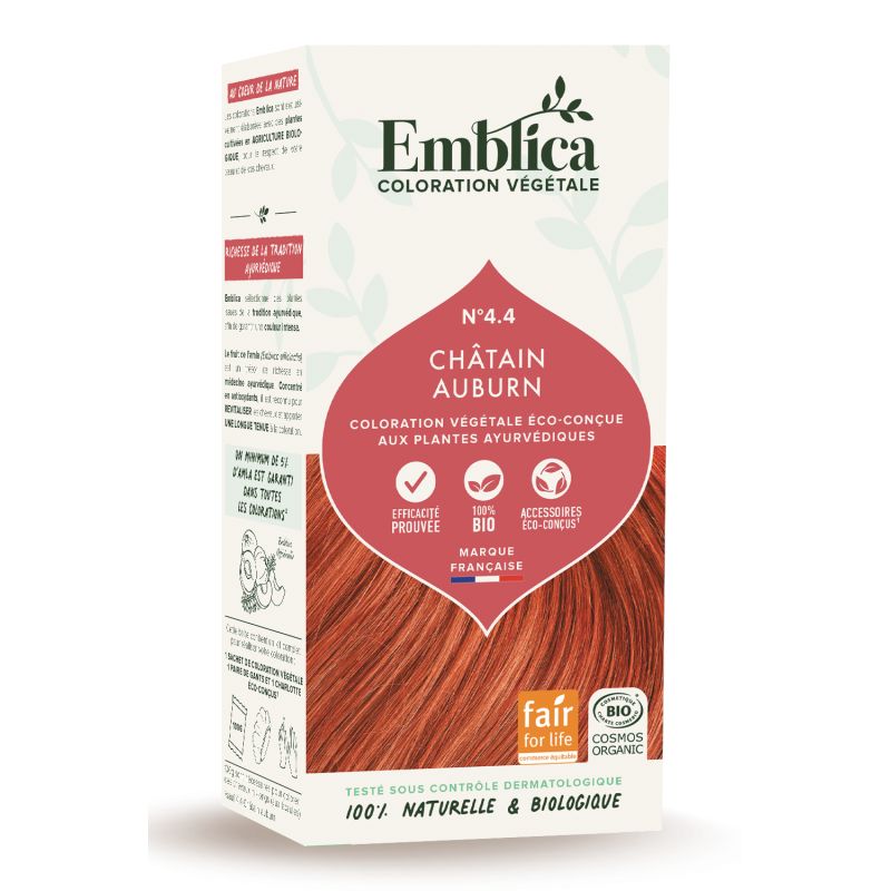 Coloration vegetale 4.4 chatain aubrun 100gr Emblica  dans votre magasin bio en ligne Etiketbio.eu