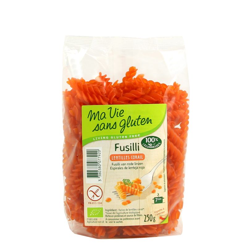 FUSILLI LENTILLES CORAIL 250G | MA VIE SANS GLUTEN | Acheter sur Et...