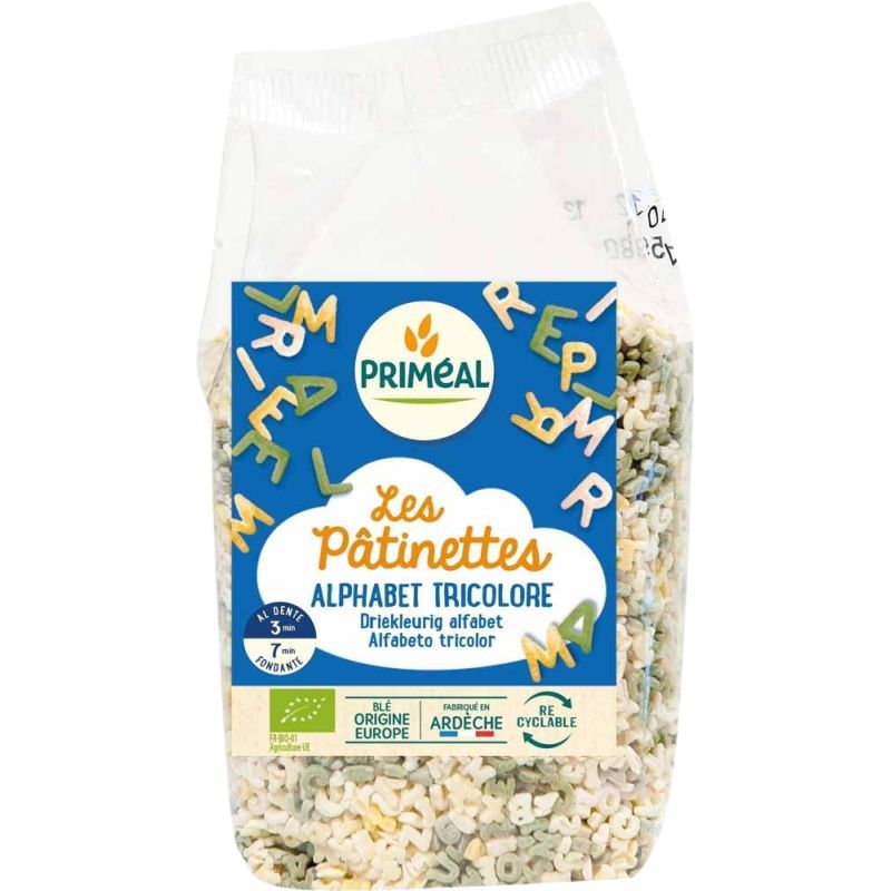 Alphabets tricolores 250g Priméal dans votre magasin bio en ligne Etiketbio.eu Alphabets tricolores 250g Priméal dans votre magasin bio en ligne Etiketbio.eu