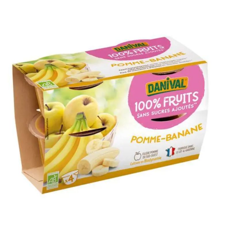 PUREE POMME BANANE 4X100G | DANIVAL | Acheter sur EtiketBio.eu