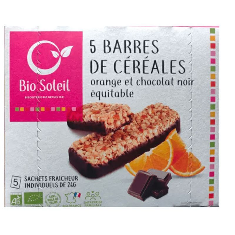 BARRE CEREALES CHOCOLAT ECORCE D'ORANGE 130G | BIOSOLEIL | Acheter ...