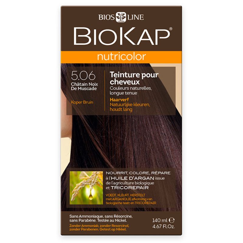 Nutricolor 5.06 chatain noix de muscade 140ml Biokap  dans votre magasin bio en ligne Etiketbio.eu
