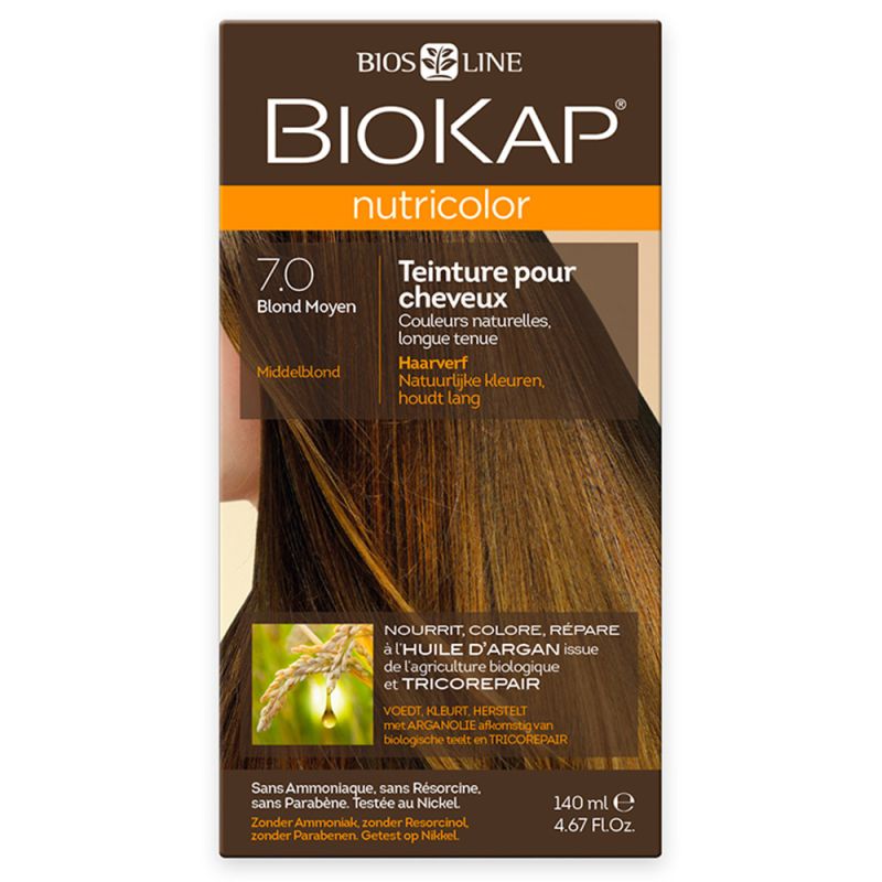 NUTRICOLOR 7.0 BLOND MOYEN 140ML | BIOKAP | Acheter sur EtiketBio.eu