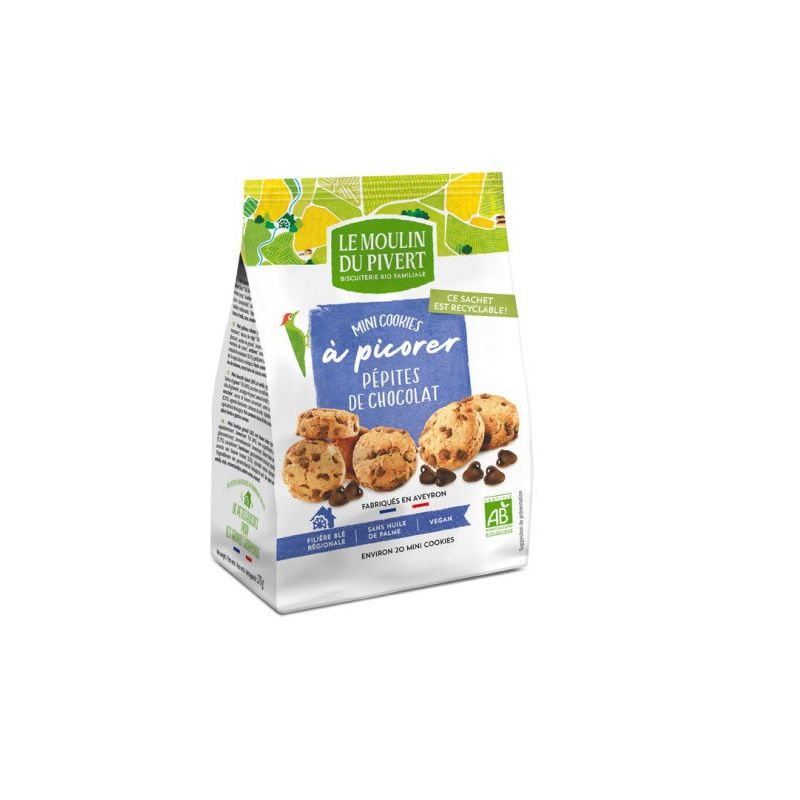 Mini cookies pepites chocolat 170gr Moulin du Pivert  dans votre magasin bio en ligne Etiketbio.eu