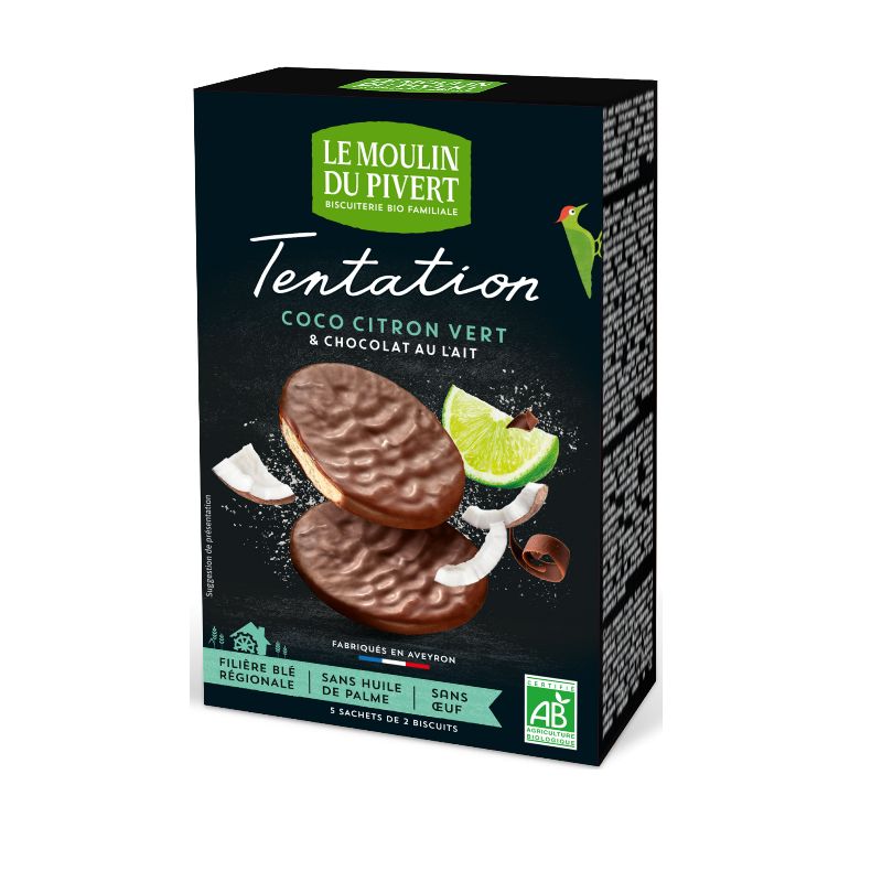 Tentation biscuit coco citron vert enrobes chocolat lait 110gr Moulin du Pivert dans votre magasin bio en ligne Etiketbio.eu Tentation biscuit coco citron vert enrobes chocolat lait 110gr Moulin du Pivert dans votre magasin bio en ligne Etiketbio.eu