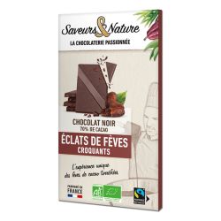 CHOCOLAT NOIR 70% DE CACAO ECLATS DE FEVES 80GR SAVEURS ET NATURE  dans votre magasin bio en ligne Etiketbio.eu