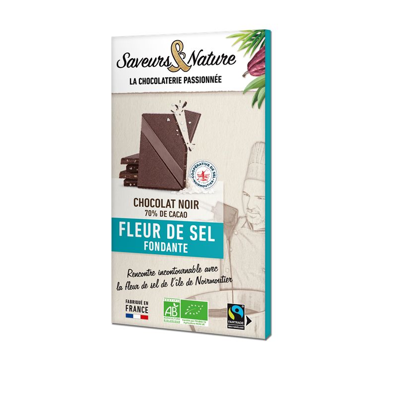 Chocolat noir 70% de cacao a la fleur de sel 80gr Saveurs et Nature  dans votre magasin bio en ligne Etiketbio.eu