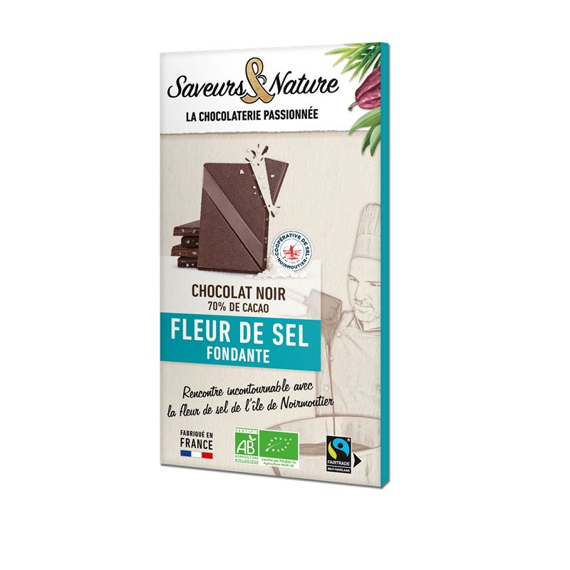 CHOCOLAT NOIR 70% DE CACAO A LA FLEUR DE SEL 80GR | SAVEURS ET NATU...