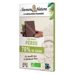 CHOCOLAT NOIR 70% CACAO PEROU 80GR | SAVEURS ET NATURE | Acheter su...