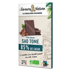 CHOCOLAT NOIR 85% SAO TOME 80GR SAVEURS ET NATURE  dans votre magasin bio en ligne Etiketbio.eu