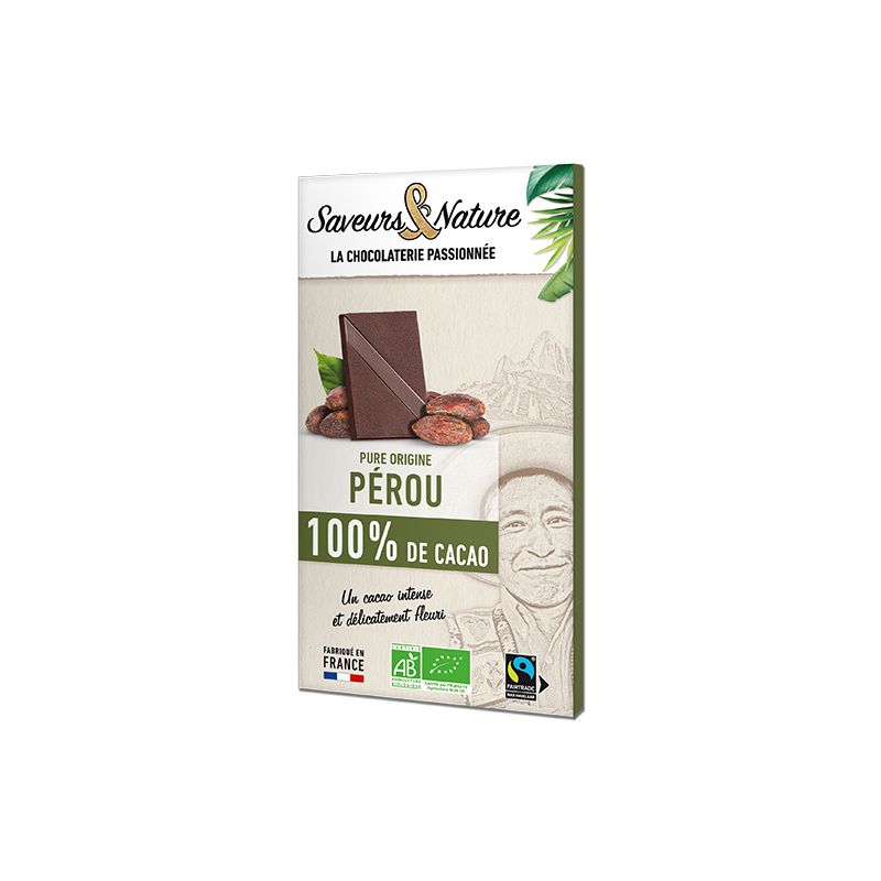 Chocolat noir 100% perou 80gr Saveurs et Nature  dans votre magasin bio en ligne Etiketbio.eu