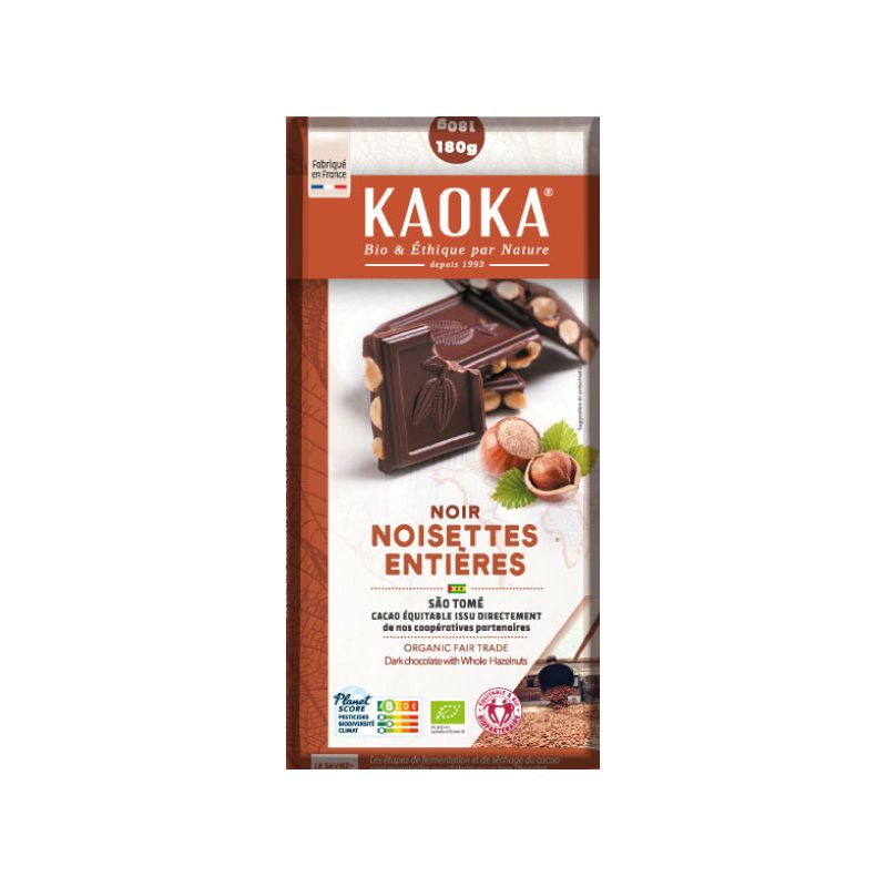 Tablettes noir noisettes 180gr Kaoka  dans votre magasin bio en ligne Etiketbio.eu