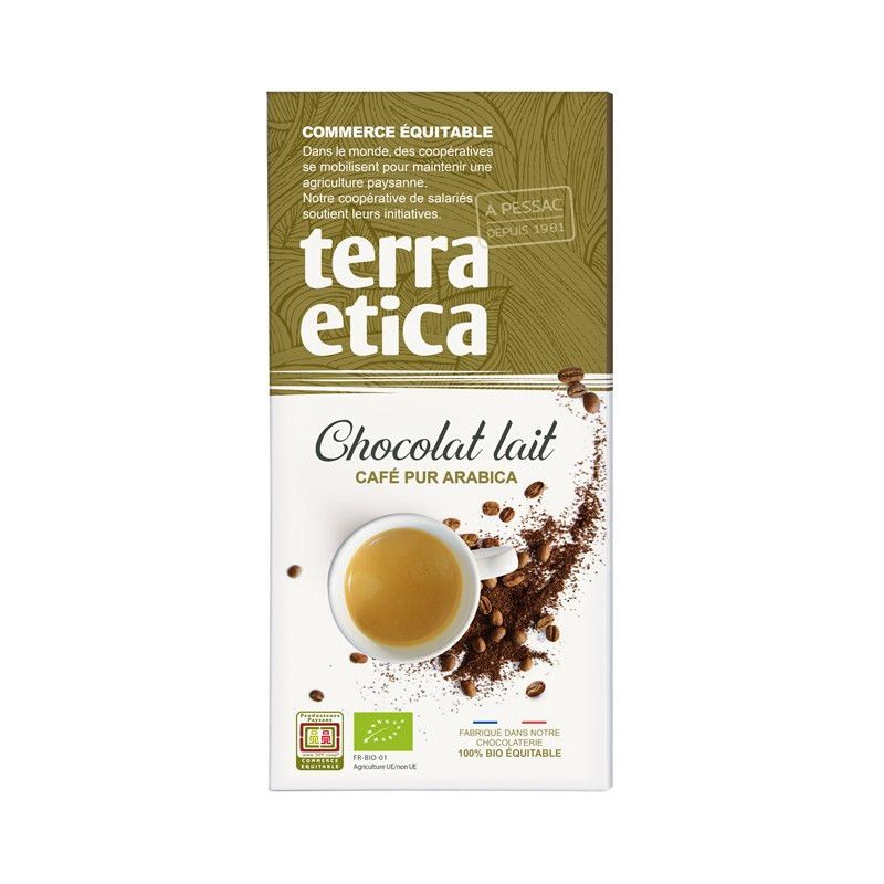 Tablette chocolat lait cafe pur arabica 100gr Terra Etica dans votre magasin bio en ligne Etiketbio.eu Tablette chocolat lait cafe pur arabica 100gr Terra Etica dans votre magasin bio en ligne Etiketbio.eu