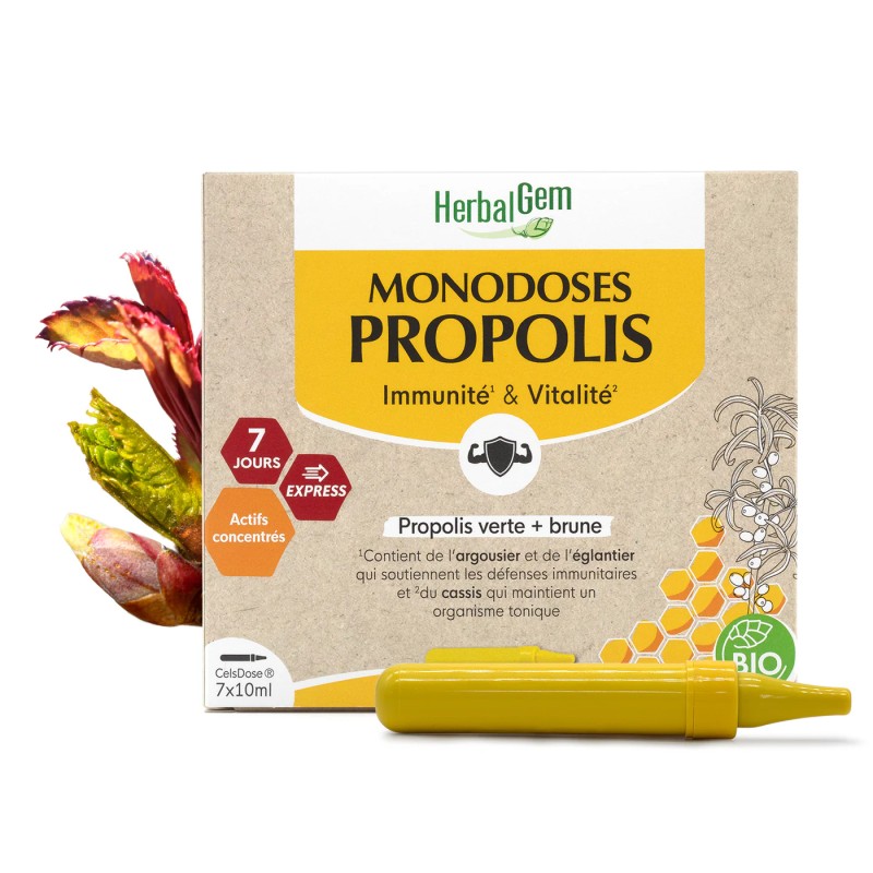 Propolis monodose 7x10 ml Herbalgem  dans votre magasin bio en ligne Etiketbio.eu