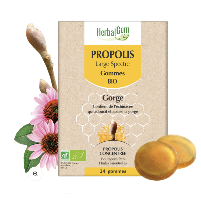Propolis large spectre bio 24 gom Herbalgem  dans votre magasin bio en ligne Etiketbio.eu