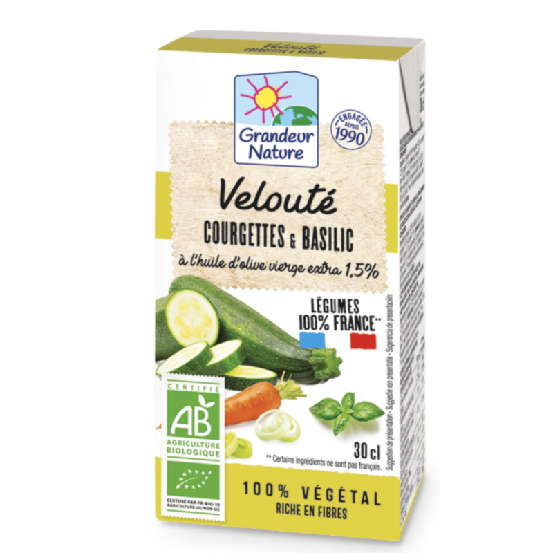 Veloute courgettes et basilic 30cl Grandeur Nature  dans votre magasin bio en ligne Etiketbio.eu