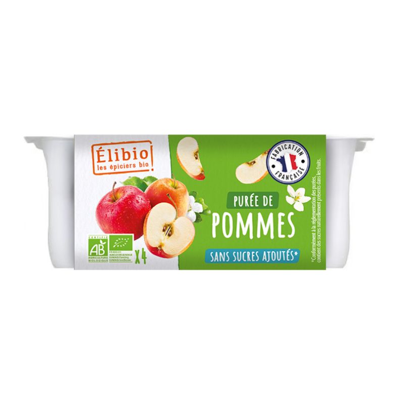 Puree de pomme en coupelle 4x95gr Elibio  dans votre magasin bio en ligne Etiketbio.eu
