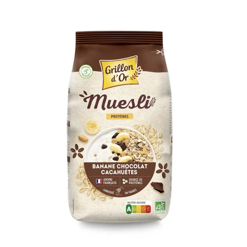 Muesli banane choco cacahuetes proteine 500gr Grillon d'Or dans votre magasin bio en ligne Etiketbio.eu Muesli banane choco cacahuetes proteine 500gr Grillon d'Or dans votre magasin bio en ligne Etiketbio.eu