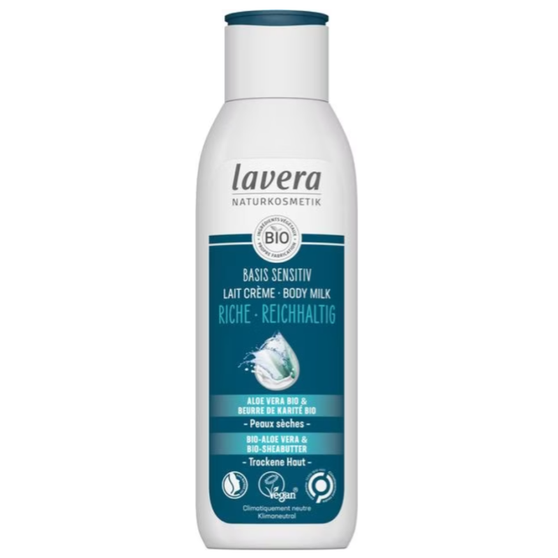Lait corps riche basis sensitiv 250ml Lavera dans votre magasin bio en ligne Etiketbio.eu Lait corps riche basis sensitiv 250ml Lavera dans votre magasin bio en ligne Etiketbio.eu