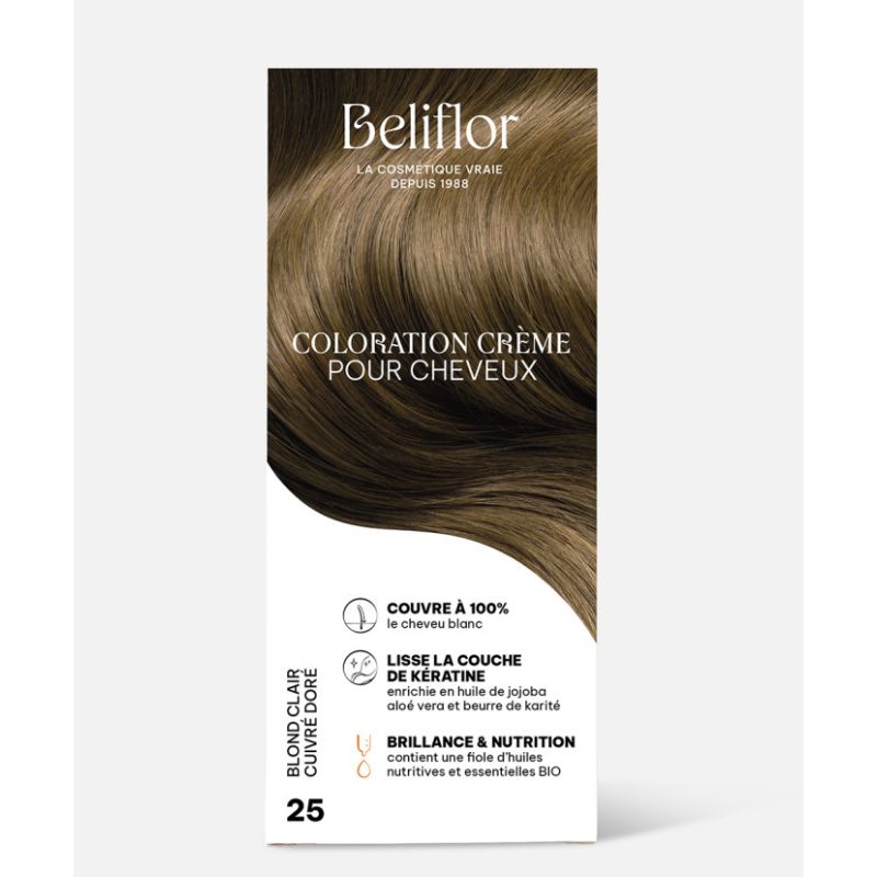 Coloration crème n°25 blond clair cuivré doré Beliflor  dans votre magasin bio en ligne Etiketbio.eu