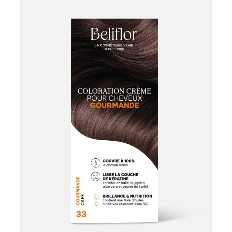 Coloration crème gourmande n°33 café Beliflor dans votre magasin bio en ligne Etiketbio.eu Coloration crème gourmande n°33 café Beliflor dans votre magasin bio en ligne Etiketbio.eu